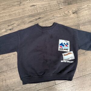 Zara Navy Graphic Sweatshirt with Iceland & Norway Stamps